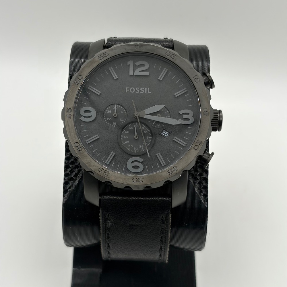 Fossil Chronograph Watch Mens OS‎ Black Leather Nate JR1354 Sport